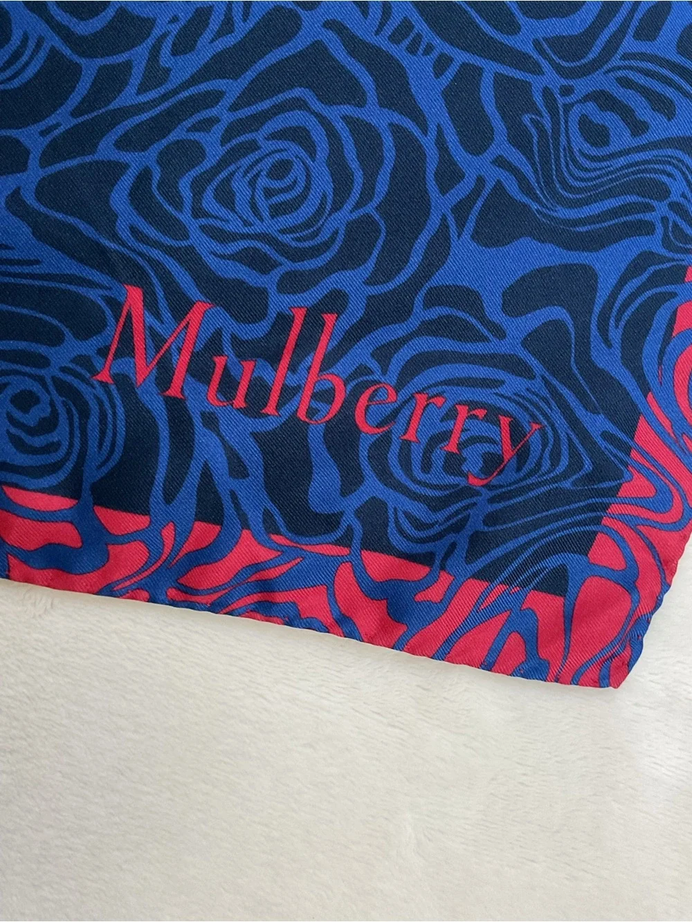 Mulberry Organic Silk Rose Floral Square Scarf Blue Pink Italy 26”